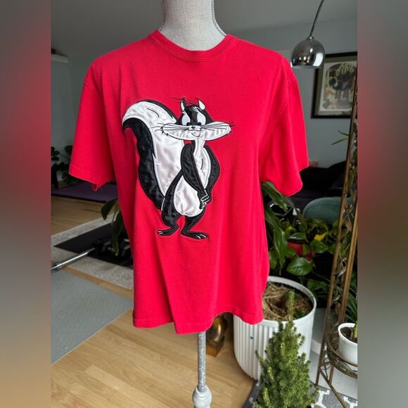Vintage Warner Bros Studio Store Pepe Le Pew Penelope Pussycat Red Tshirt size L - Picture 7 of 9